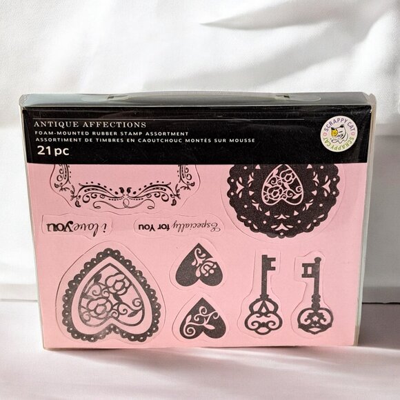 21-Pc ANTIQUE AFFECTIONS Foam-Mounted Rubber Stamp Set -Valentines, Papercrafts - Picture 1 of 13